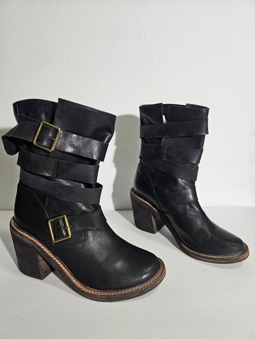 Jeffrey Campbell Ibiza Black Leather Buckle Strap Boots